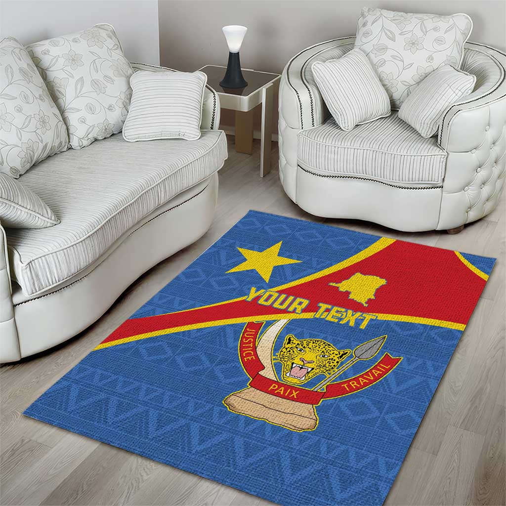 Personalised DR Congo Area Rug Coat Of Arms African Pattern