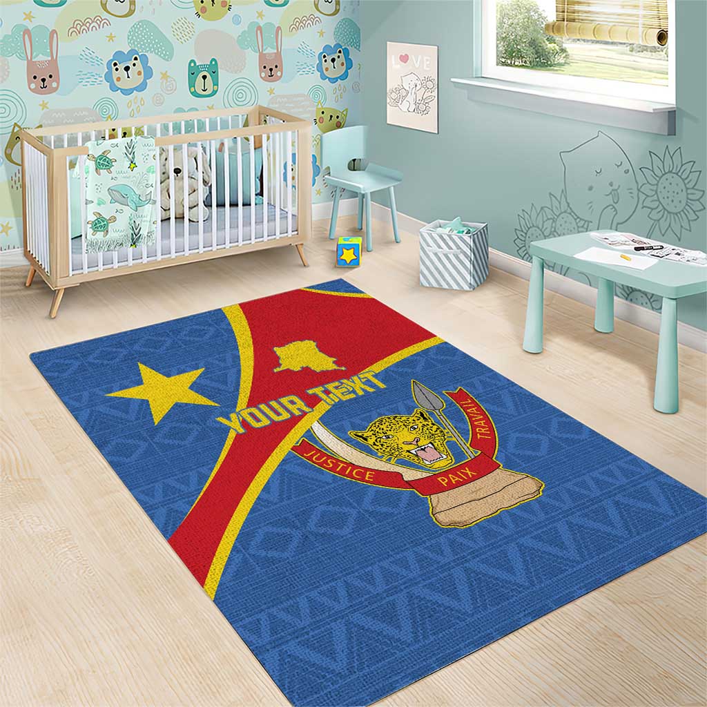 Personalised DR Congo Area Rug Coat Of Arms African Pattern