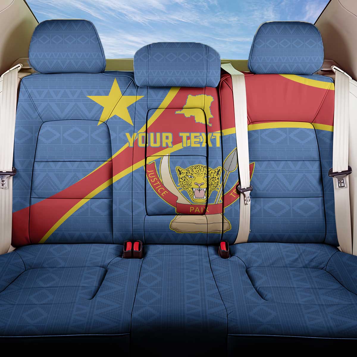 Personalised DR Congo Back Car Seat Cover Coat Of Arms African Pattern