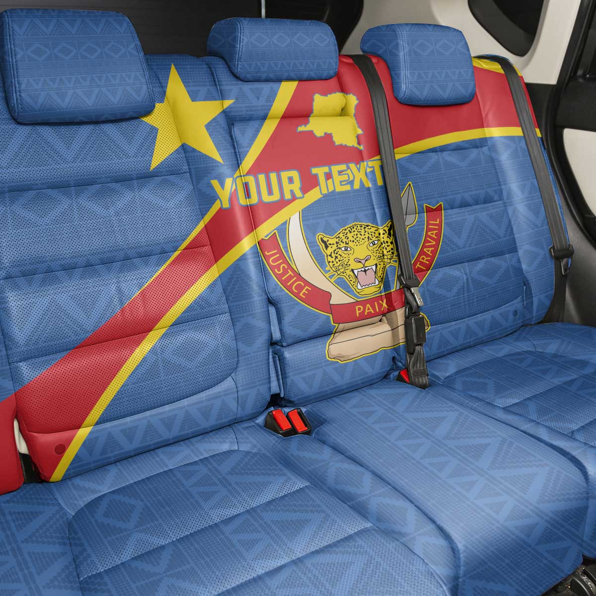 Personalised DR Congo Back Car Seat Cover Coat Of Arms African Pattern