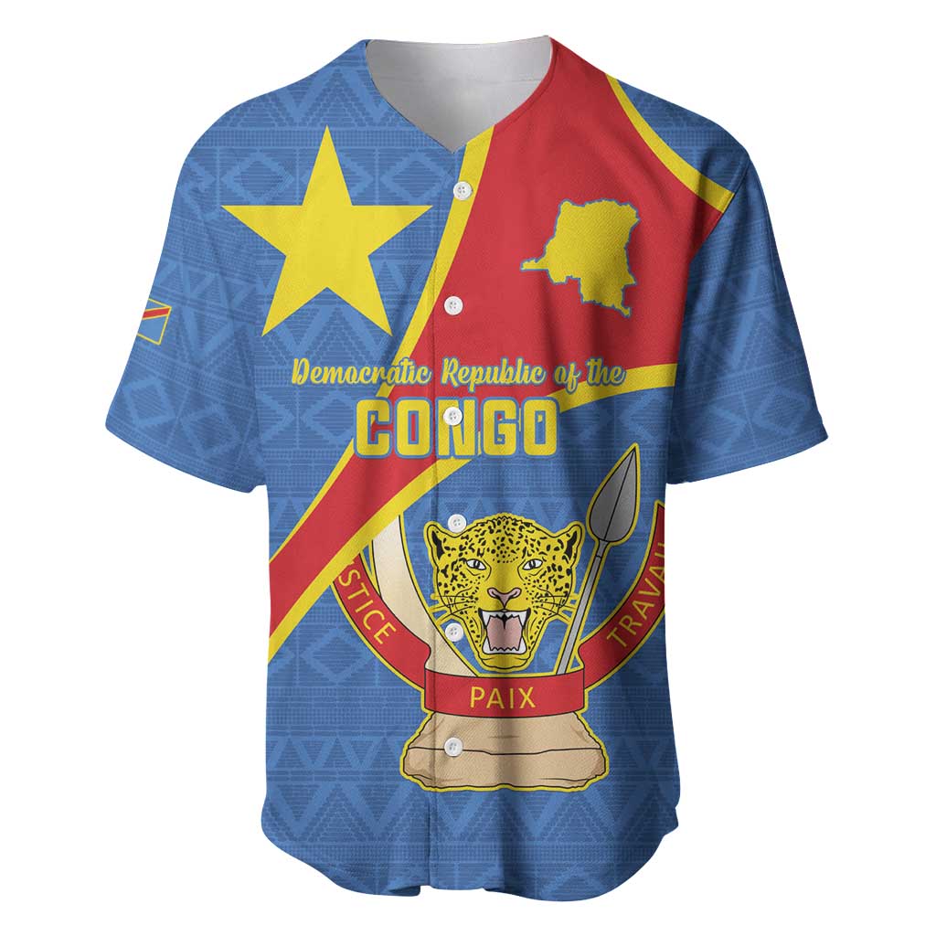 Personalised DR Congo Baseball Jersey Coat Of Arms African Pattern
