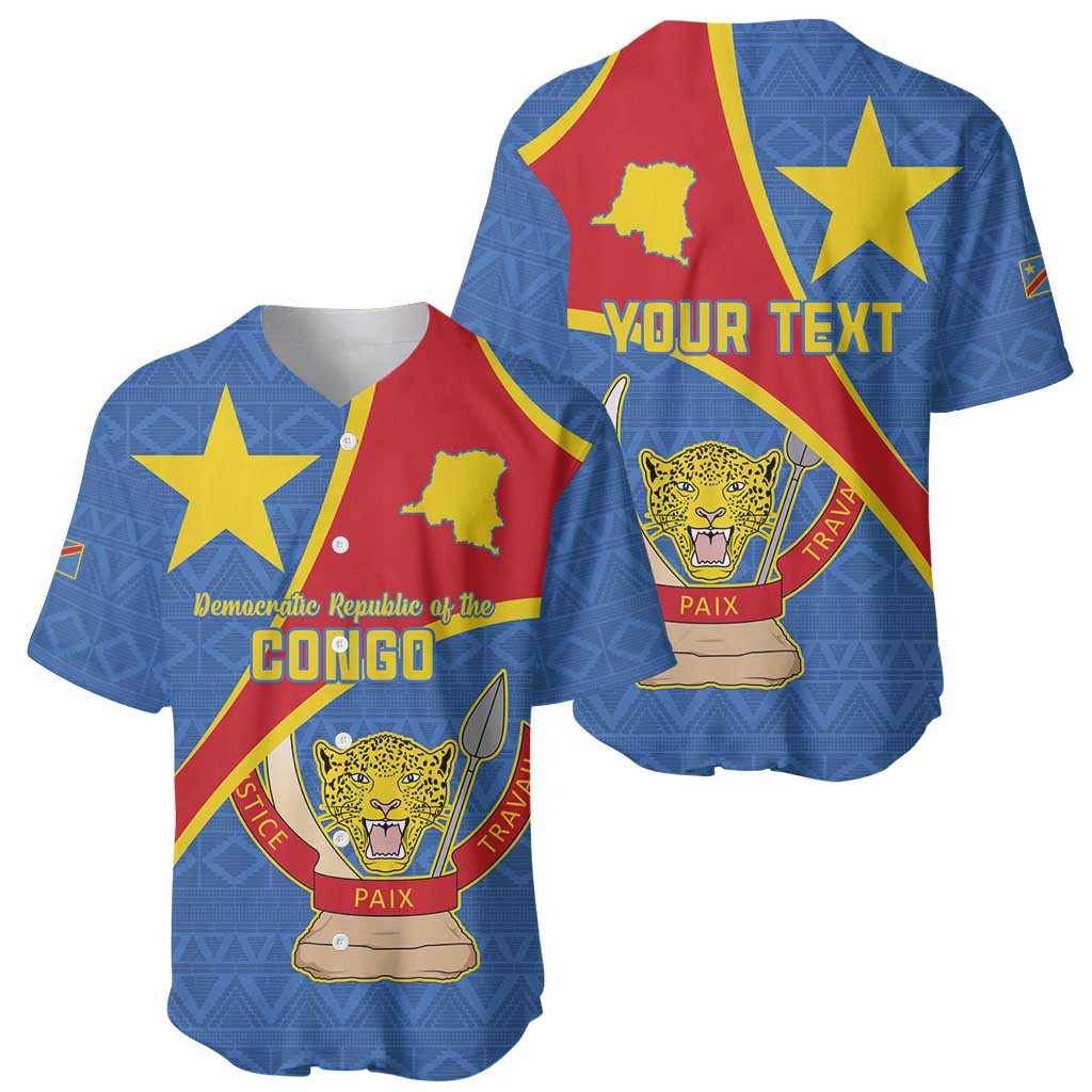 Personalised DR Congo Baseball Jersey Coat Of Arms African Pattern