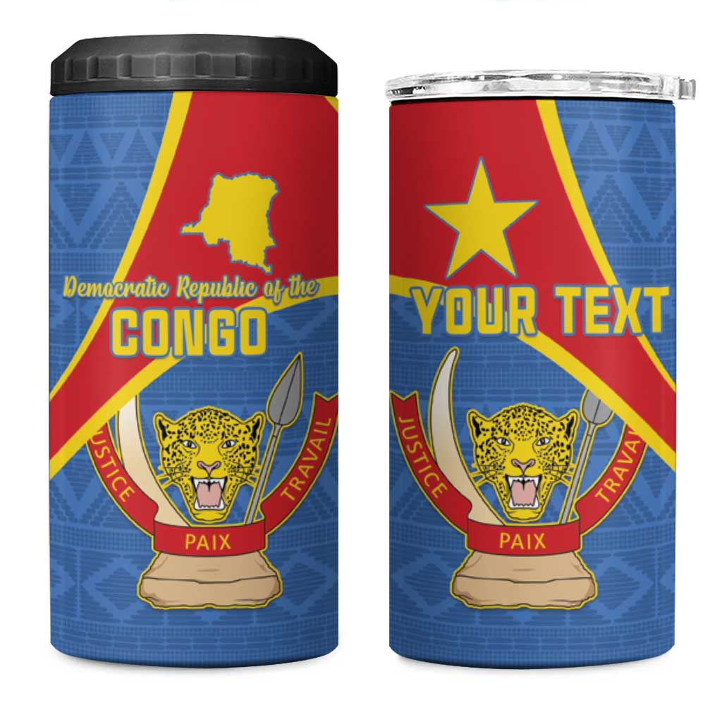 Personalised DR Congo 4 in 1 Can Cooler Tumbler Coat Of Arms African Pattern