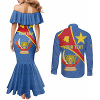 Personalised DR Congo Couples Matching Mermaid Dress and Long Sleeve Button Shirt Coat Of Arms African Pattern