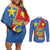 Personalised DR Congo Couples Matching Off Shoulder Short Dress and Long Sleeve Button Shirt Coat Of Arms African Pattern