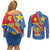 Personalised DR Congo Couples Matching Off Shoulder Short Dress and Long Sleeve Button Shirt Coat Of Arms African Pattern