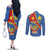 Personalised DR Congo Couples Matching Off The Shoulder Long Sleeve Dress and Long Sleeve Button Shirt Coat Of Arms African Pattern