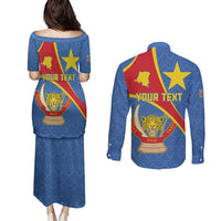 Personalised DR Congo Couples Matching Puletasi and Long Sleeve Button Shirt Coat Of Arms African Pattern