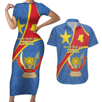 Personalised DR Congo Couples Matching Short Sleeve Bodycon Dress and Hawaiian Shirt Coat Of Arms African Pattern