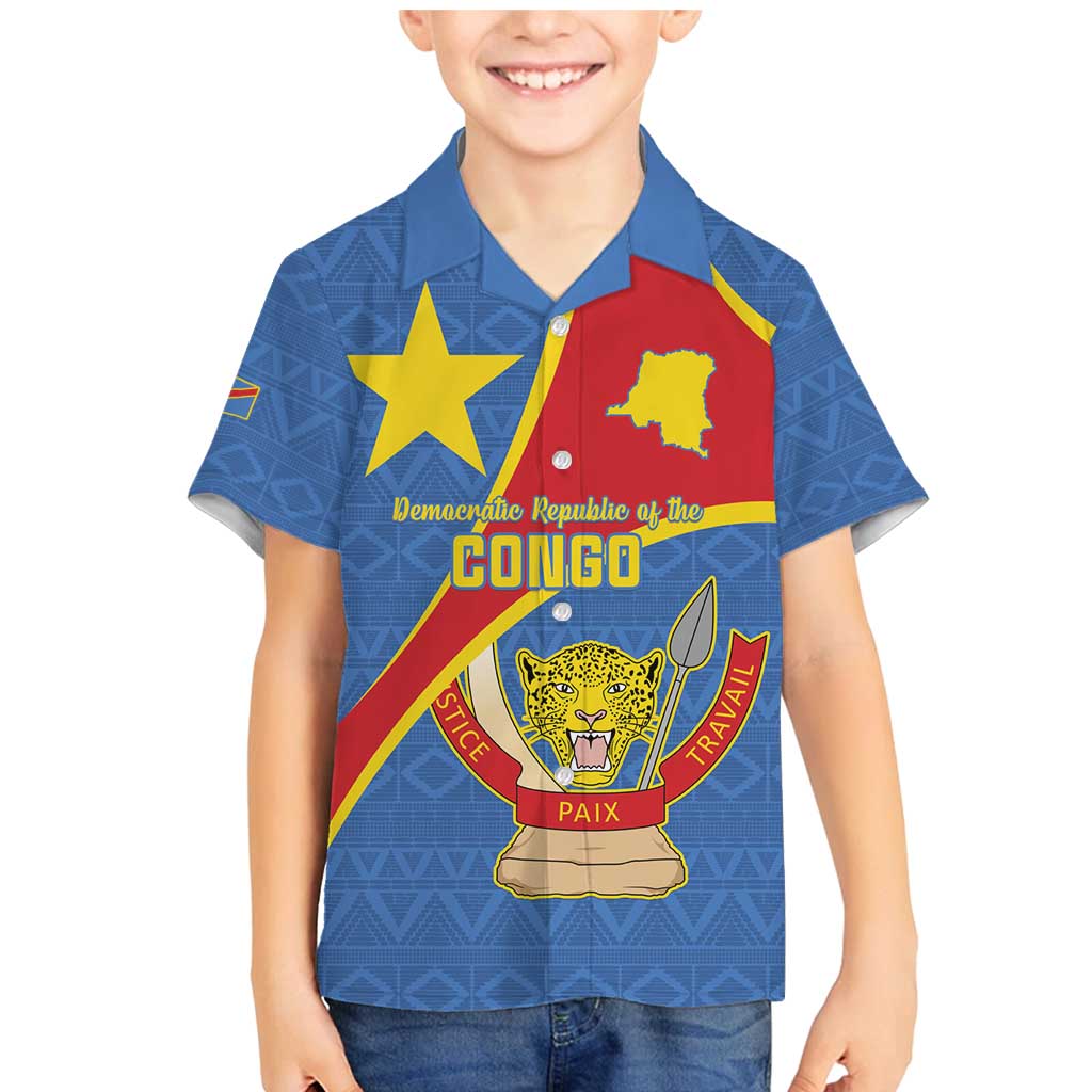 Personalised DR Congo Family Matching Mermaid Dress and Hawaiian Shirt Coat Of Arms African Pattern