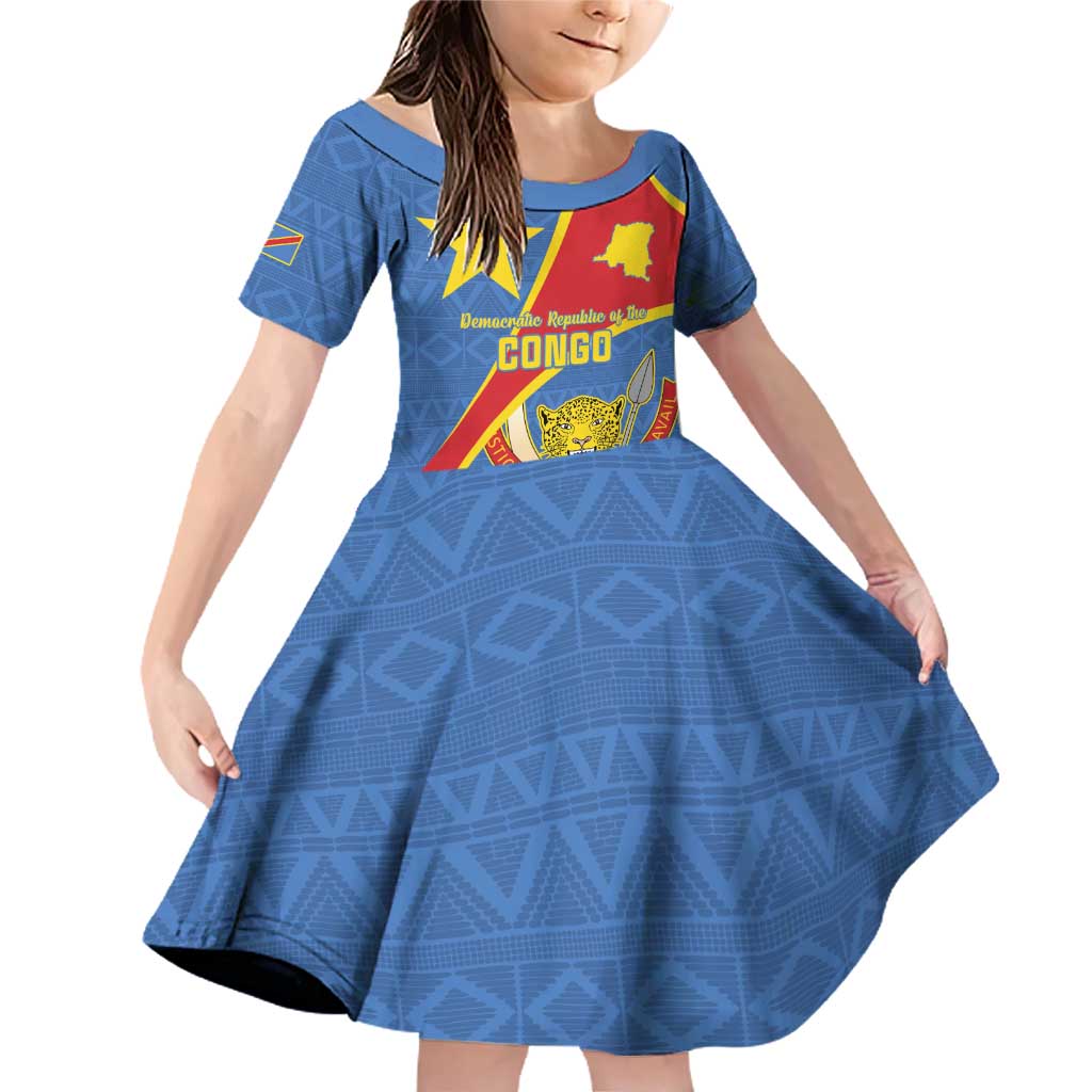 Personalised DR Congo Family Matching Off Shoulder Short Dress and Hawaiian Shirt Coat Of Arms African Pattern