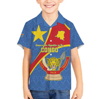Personalised DR Congo Family Matching Off Shoulder Short Dress and Hawaiian Shirt Coat Of Arms African Pattern