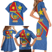 Personalised DR Congo Family Matching Short Sleeve Bodycon Dress and Hawaiian Shirt Coat Of Arms African Pattern