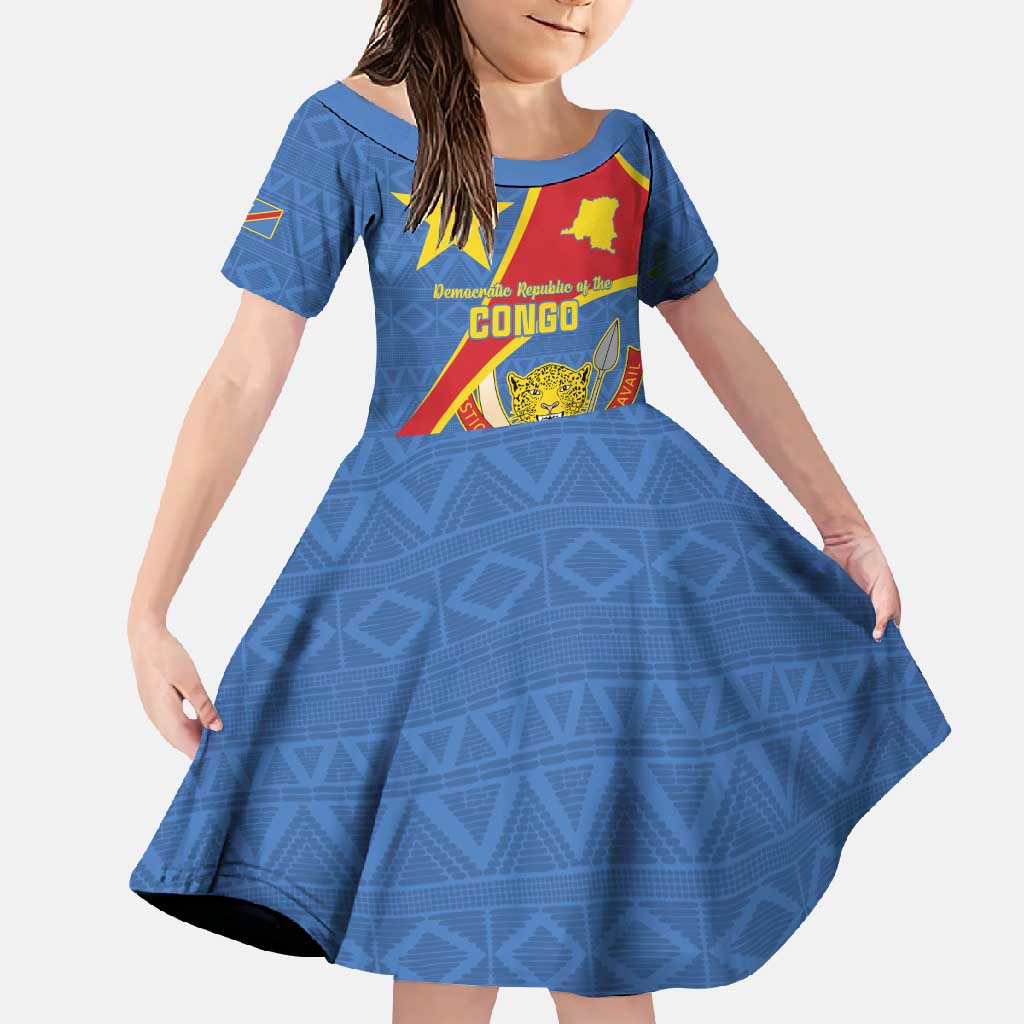 Personalised DR Congo Family Matching Summer Maxi Dress and Hawaiian Shirt Coat Of Arms African Pattern