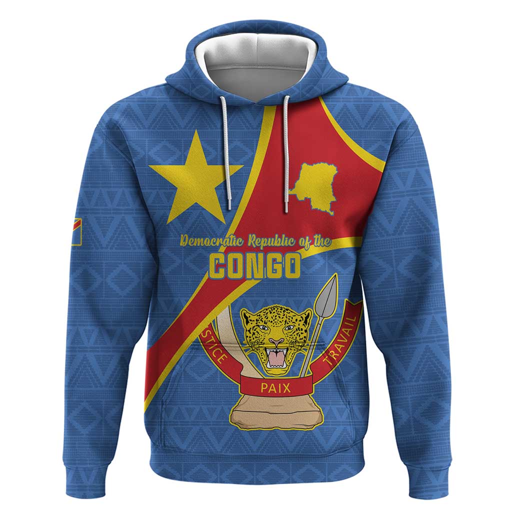 Personalised DR Congo Hoodie Coat Of Arms African Pattern