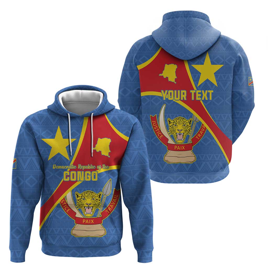 Personalised DR Congo Hoodie Coat Of Arms African Pattern