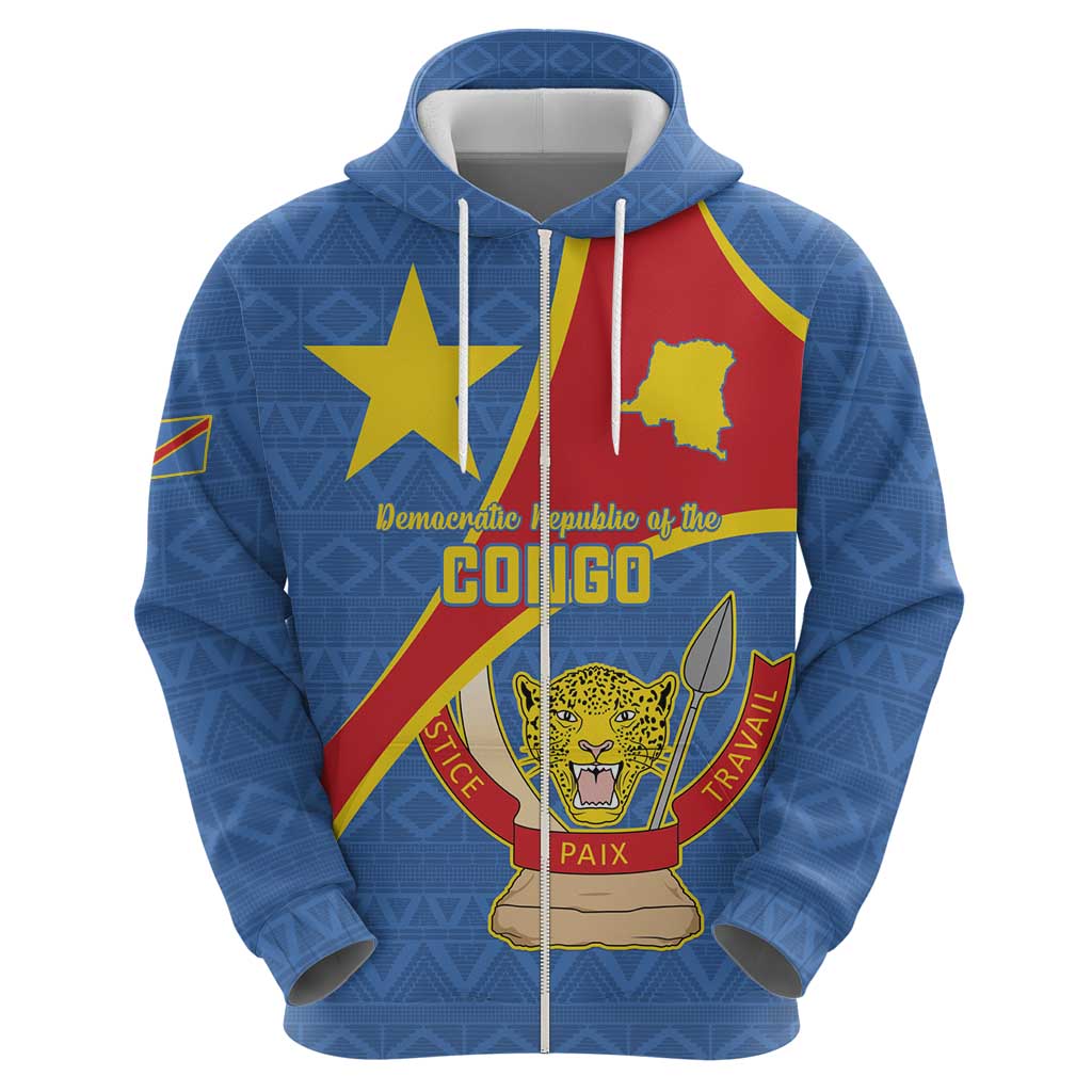 Personalised DR Congo Hoodie Coat Of Arms African Pattern