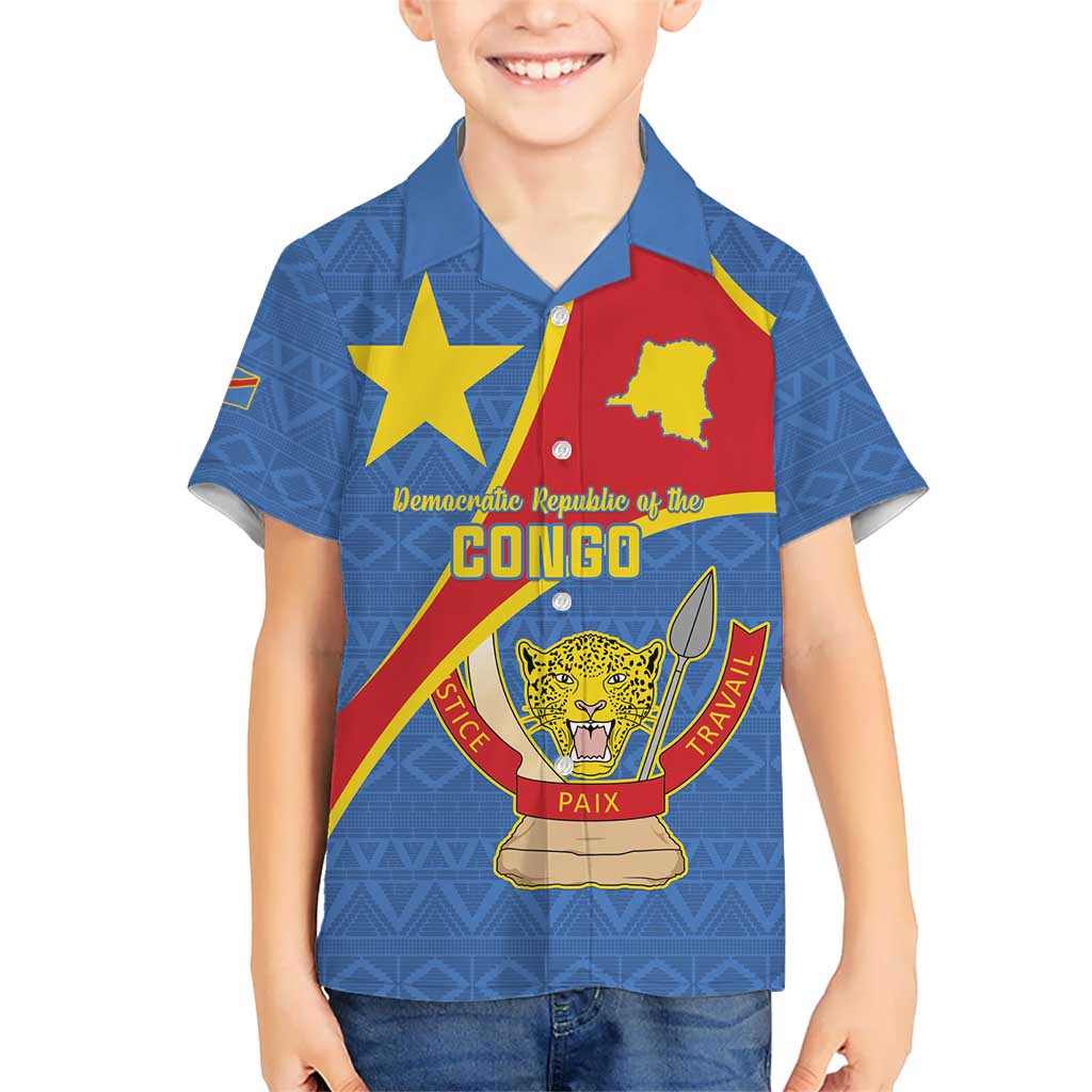 Personalised DR Congo Kid Hawaiian Shirt Coat Of Arms African Pattern