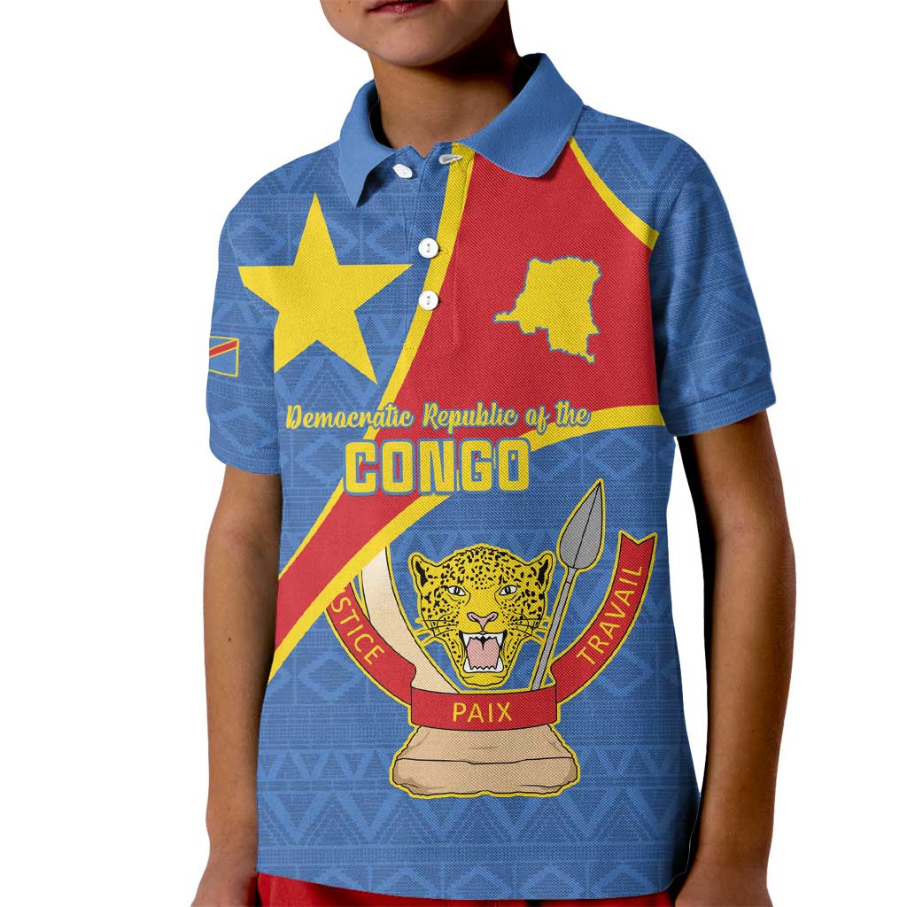 Personalised DR Congo Kid Polo Shirt Coat Of Arms African Pattern