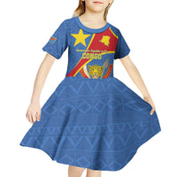 Personalised DR Congo Kid Short Sleeve Dress Coat Of Arms African Pattern