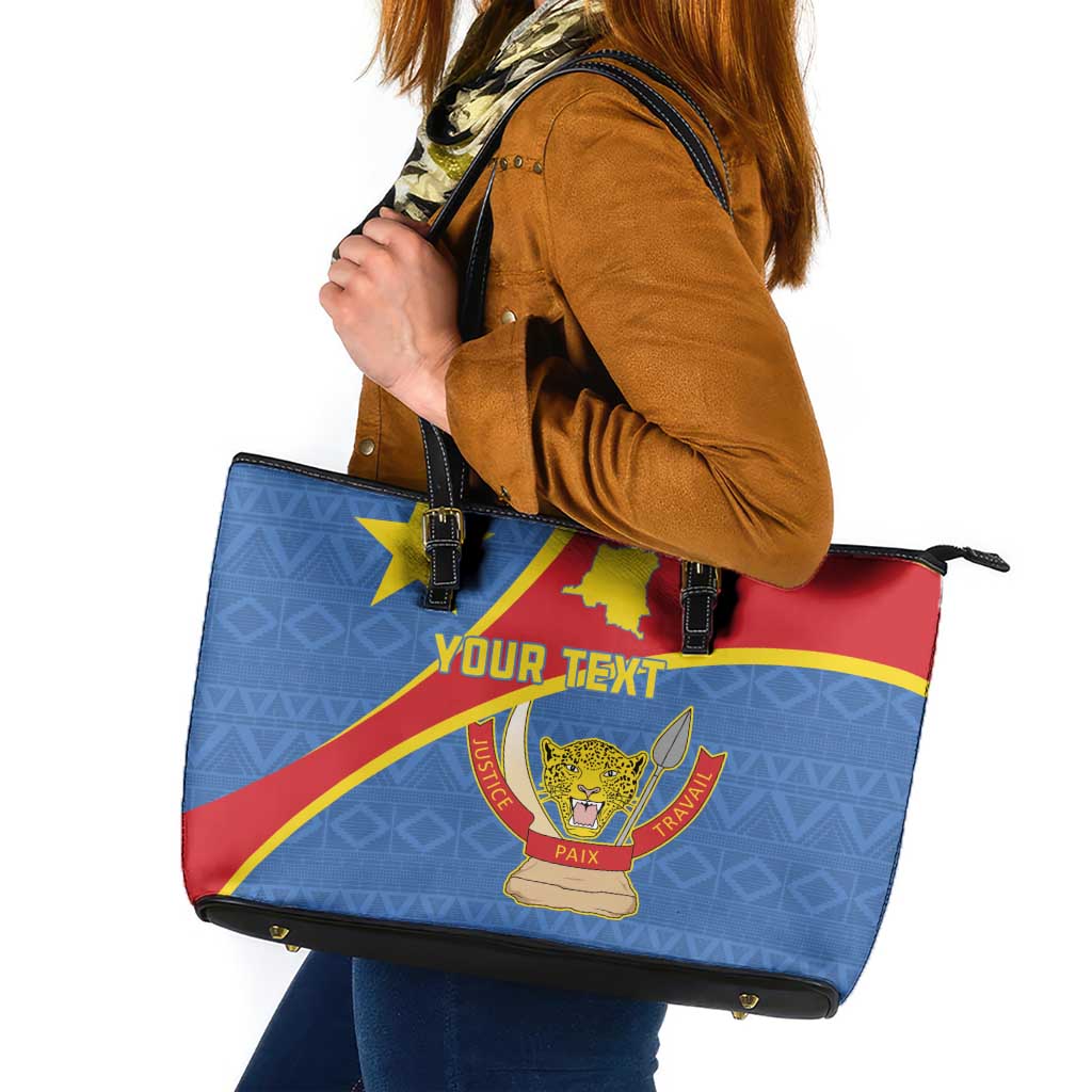 Personalised DR Congo Leather Tote Bag Coat Of Arms African Pattern