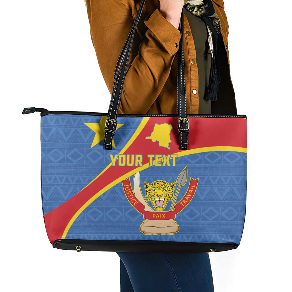 Personalised DR Congo Leather Tote Bag Coat Of Arms African Pattern