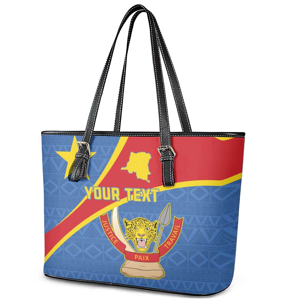Personalised DR Congo Leather Tote Bag Coat Of Arms African Pattern