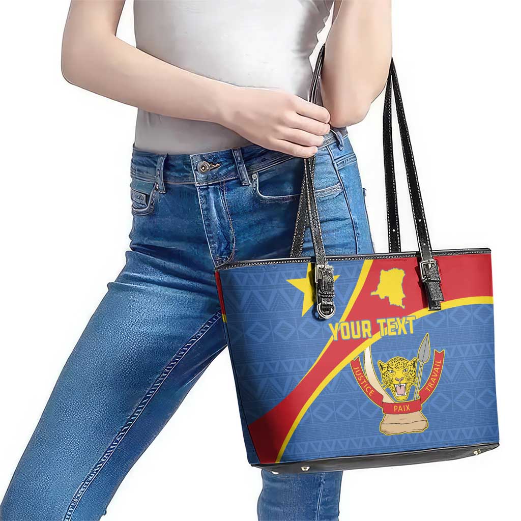 Personalised DR Congo Leather Tote Bag Coat Of Arms African Pattern
