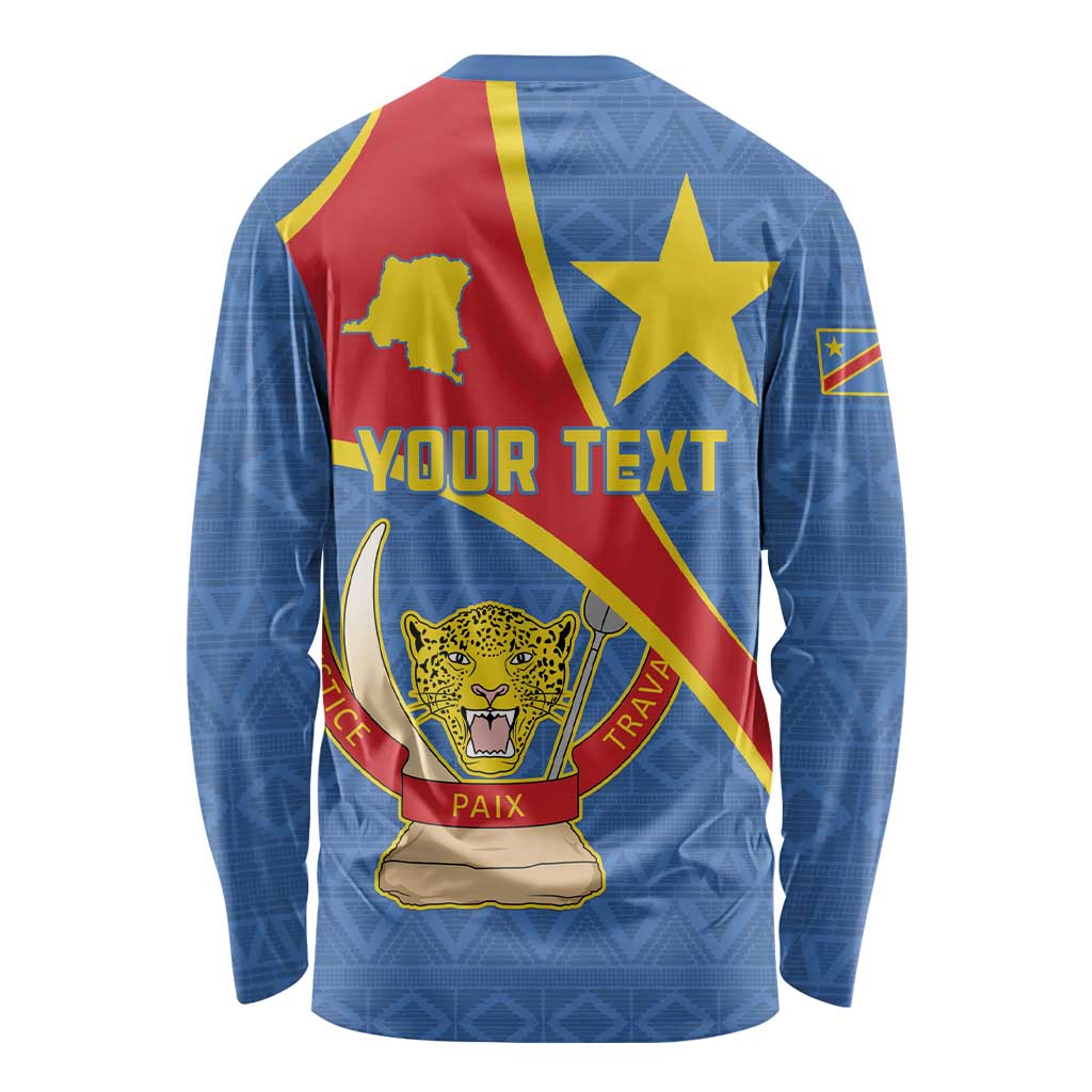 Personalised DR Congo Long Sleeve Shirt Coat Of Arms African Pattern
