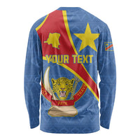 Personalised DR Congo Long Sleeve Shirt Coat Of Arms African Pattern