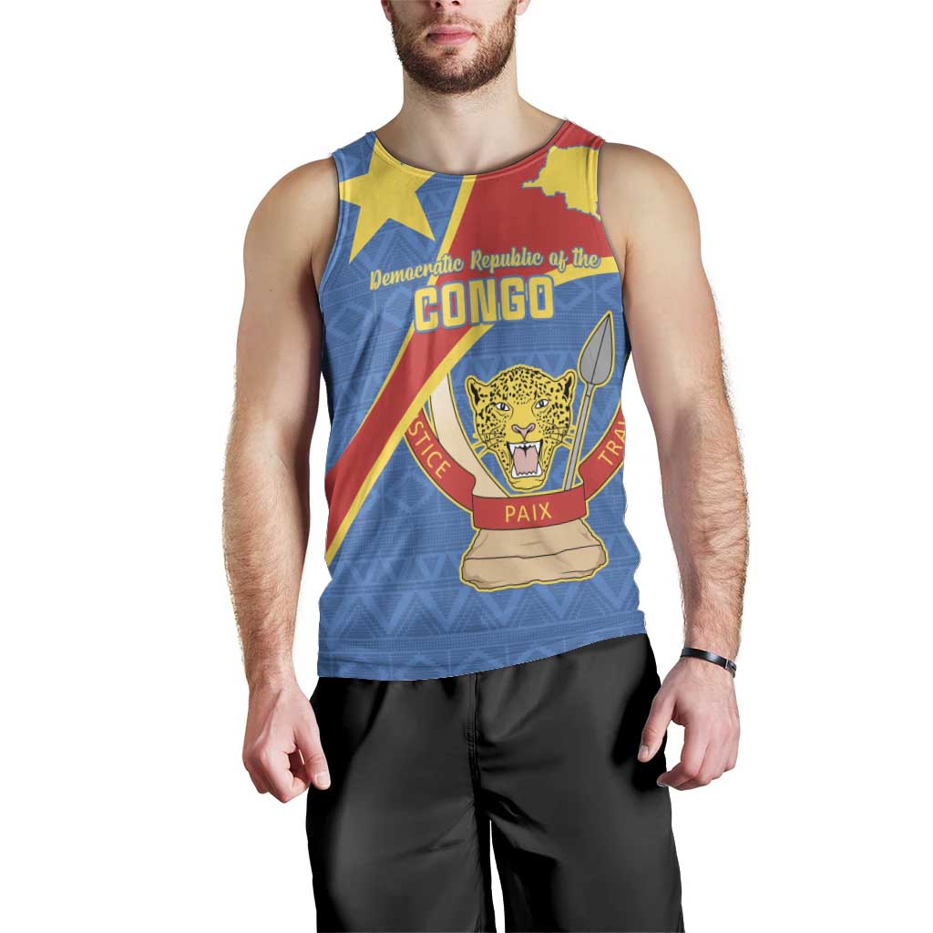 Personalised DR Congo Men Tank Top Coat Of Arms African Pattern