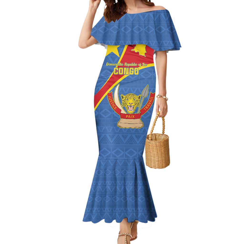 Personalised DR Congo Mermaid Dress Coat Of Arms African Pattern