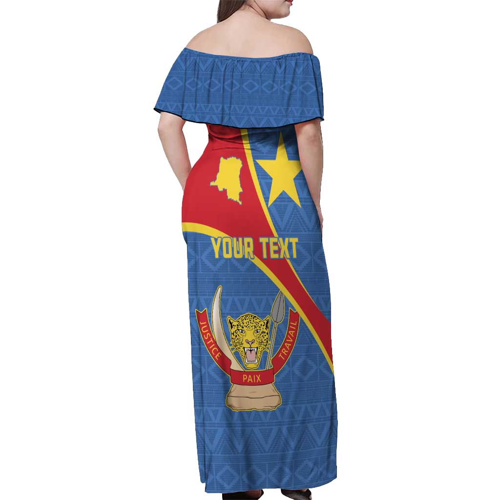 Personalised DR Congo Off Shoulder Maxi Dress Coat Of Arms African Pattern