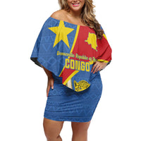 Personalised DR Congo Off Shoulder Short Dress Coat Of Arms African Pattern