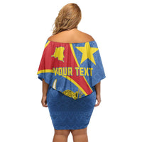 Personalised DR Congo Off Shoulder Short Dress Coat Of Arms African Pattern