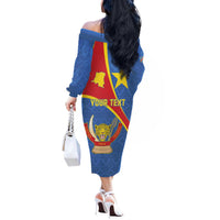 Personalised DR Congo Off The Shoulder Long Sleeve Dress Coat Of Arms African Pattern