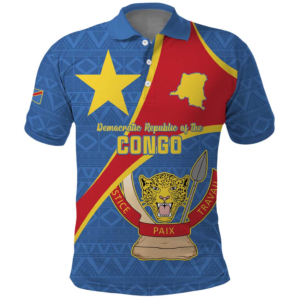 Personalised DR Congo Polo Shirt Coat Of Arms African Pattern