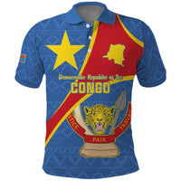 Personalised DR Congo Polo Shirt Coat Of Arms African Pattern