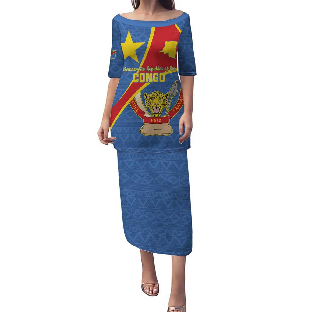 Personalised DR Congo Puletasi Coat Of Arms African Pattern
