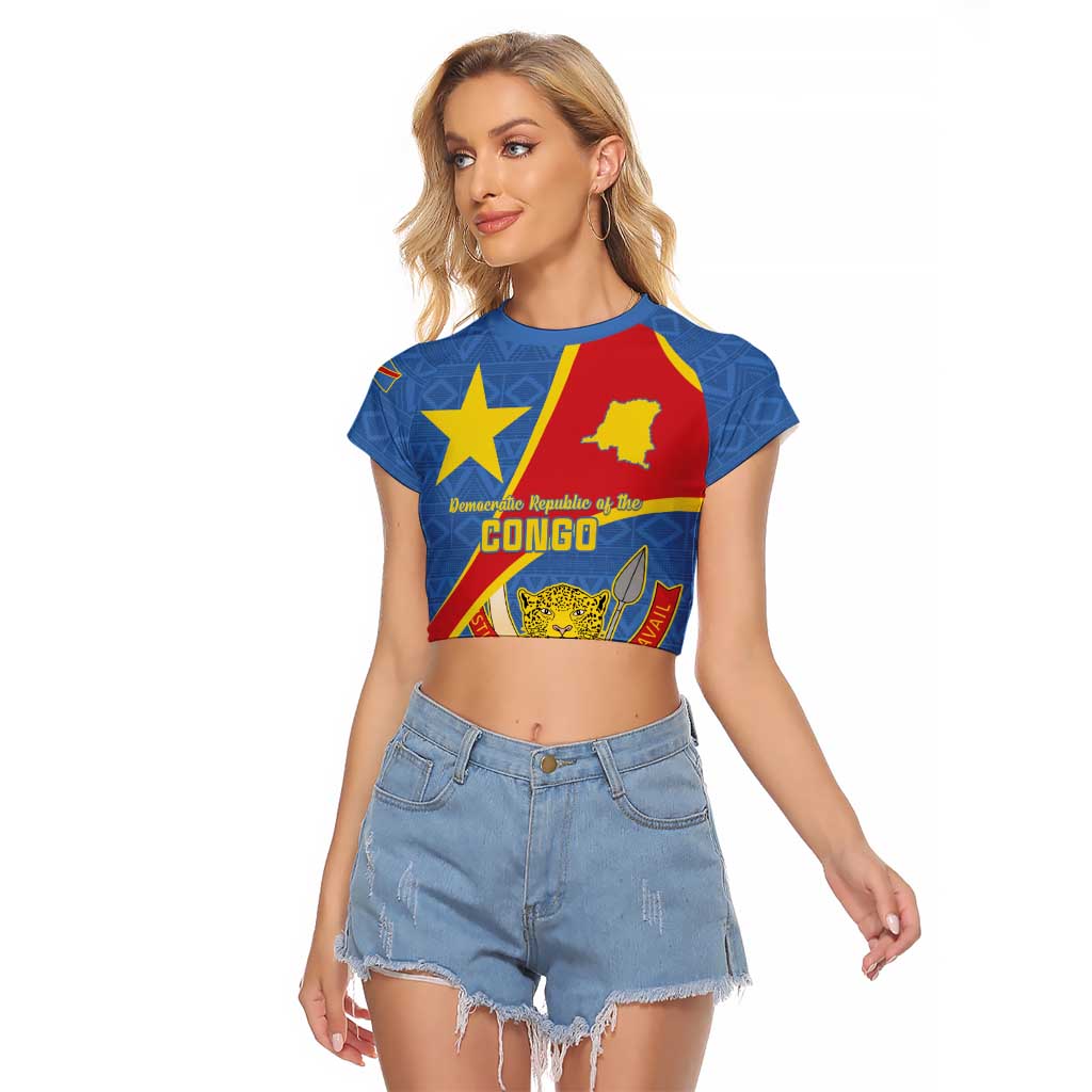 Personalised DR Congo Raglan Cropped T Shirt Coat Of Arms African Pattern