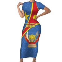Personalised DR Congo Short Sleeve Bodycon Dress Coat Of Arms African Pattern