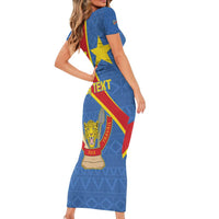 Personalised DR Congo Short Sleeve Bodycon Dress Coat Of Arms African Pattern