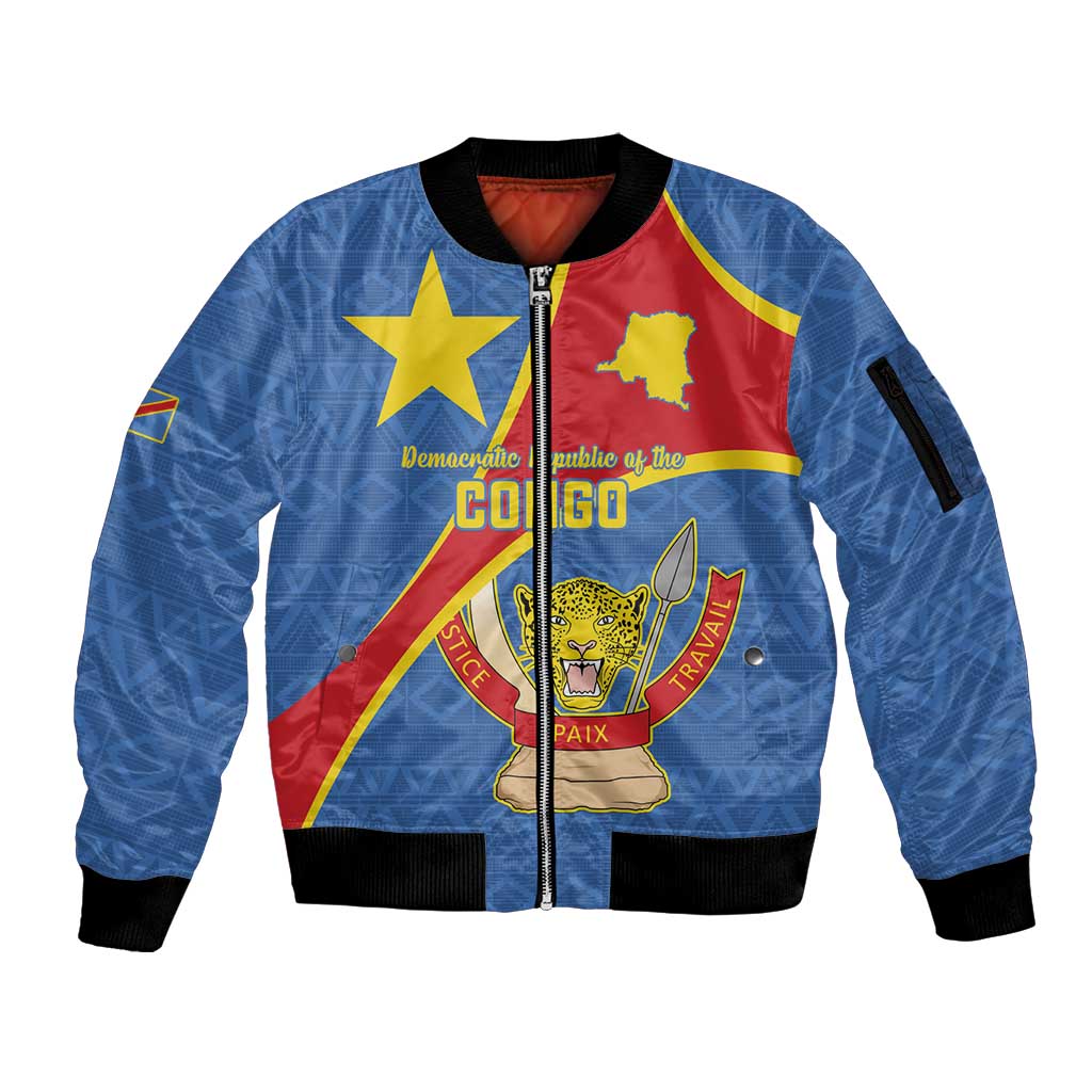 Personalised DR Congo Sleeve Zip Bomber Jacket Coat Of Arms African Pattern