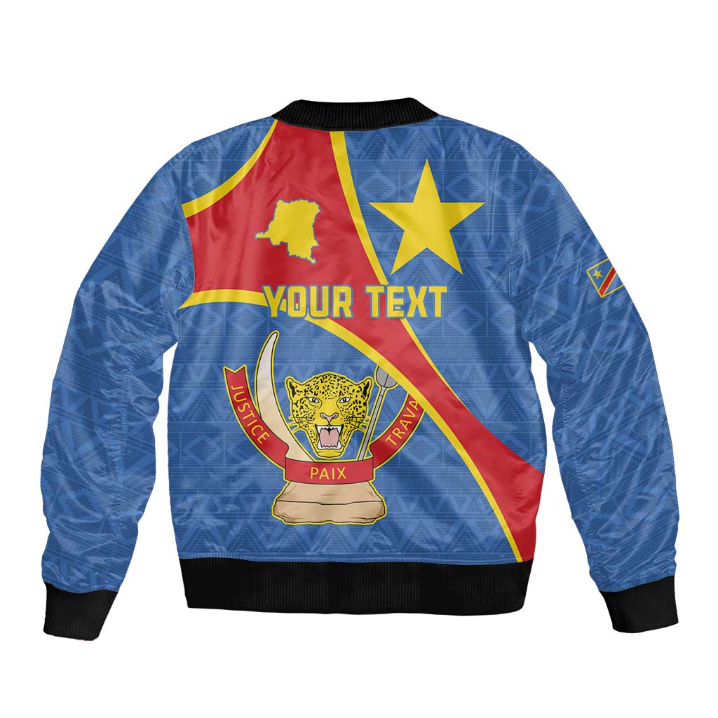 Personalised DR Congo Sleeve Zip Bomber Jacket Coat Of Arms African Pattern