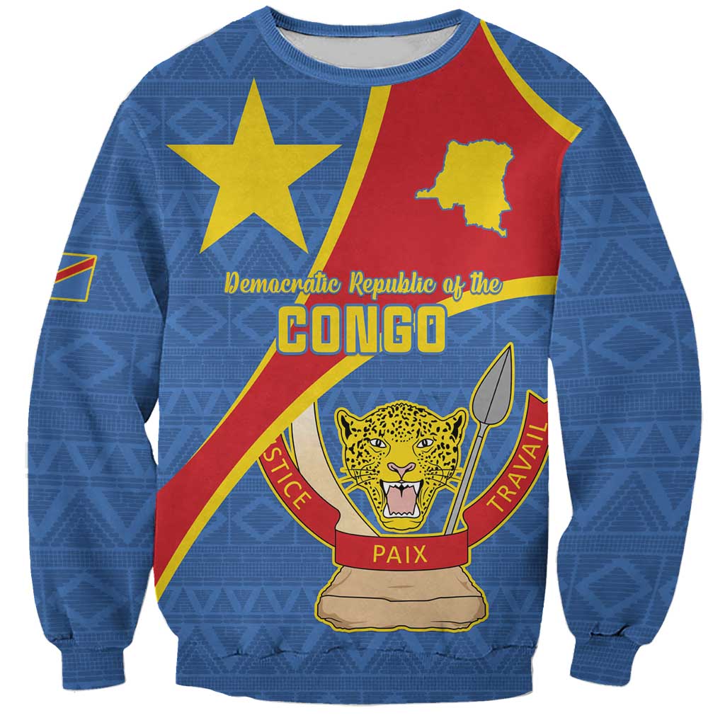 Personalised DR Congo Sweatshirt Coat Of Arms African Pattern