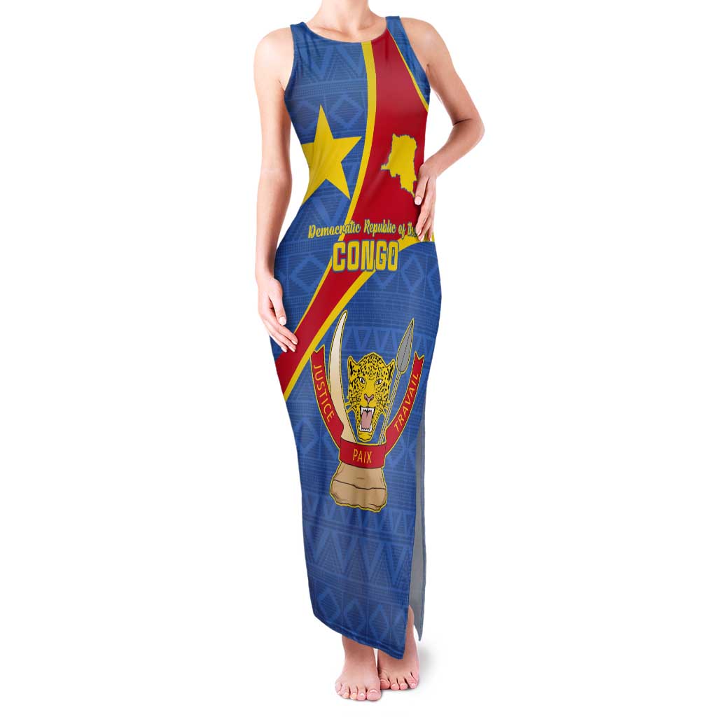 Personalised DR Congo Tank Maxi Dress Coat Of Arms African Pattern