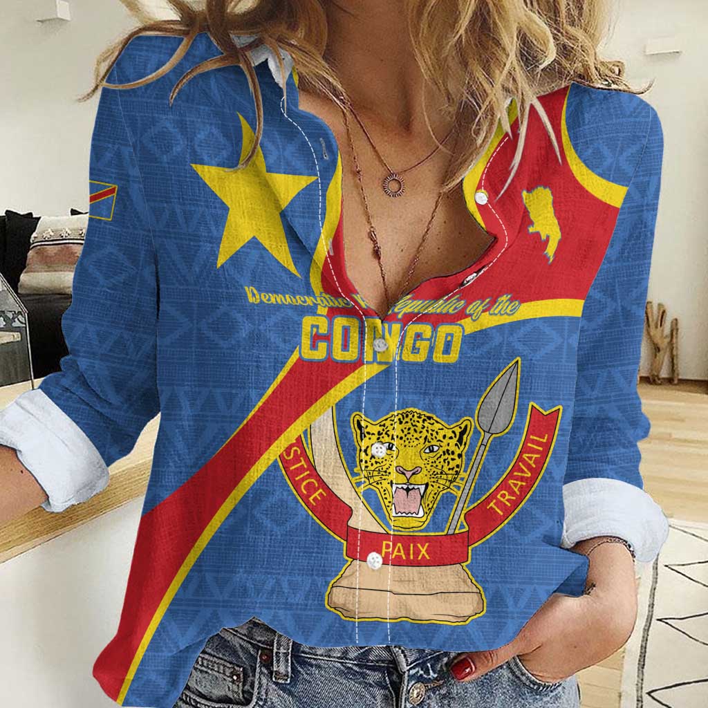 Personalised DR Congo Women Casual Shirt Coat Of Arms African Pattern