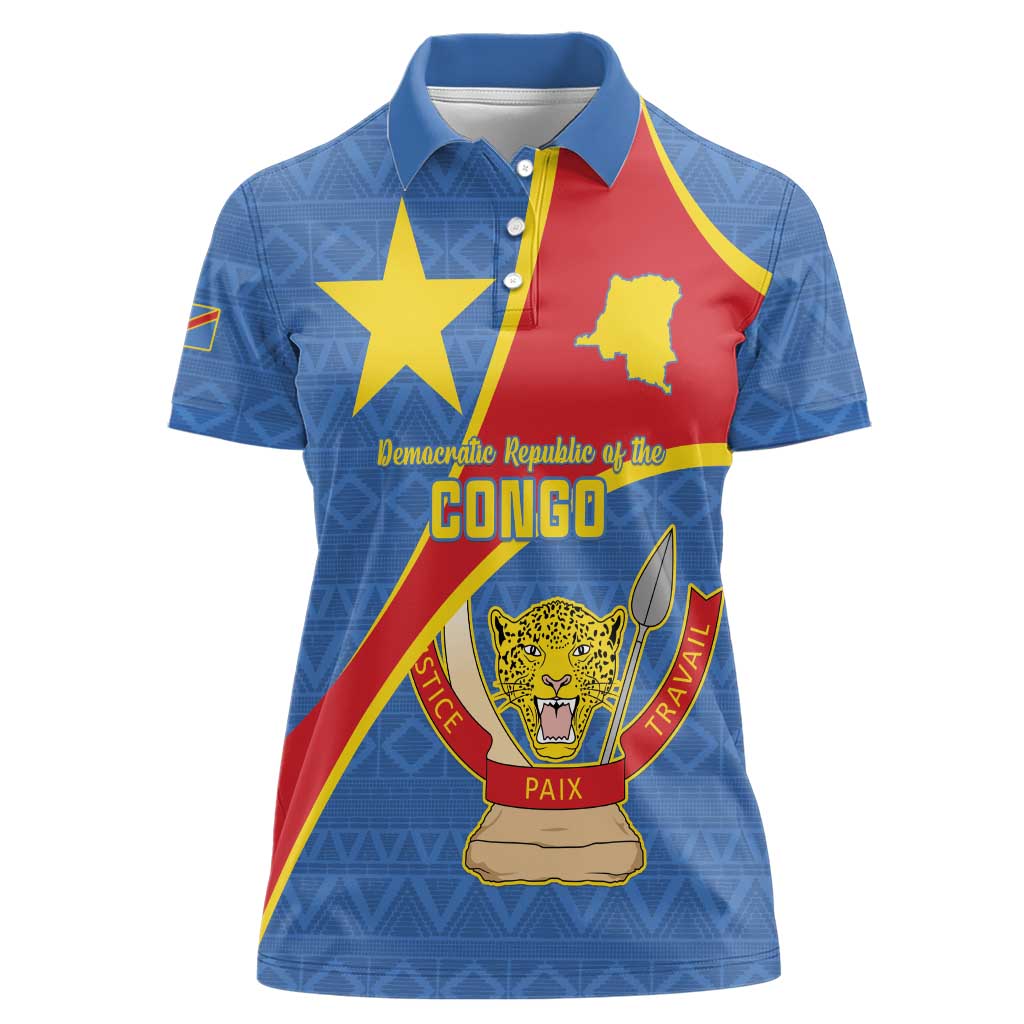 Personalised DR Congo Women Polo Shirt Coat Of Arms African Pattern