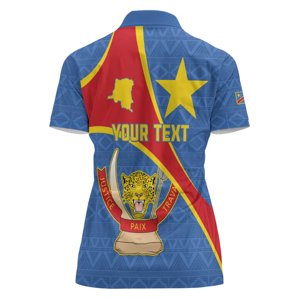 Personalised DR Congo Women Polo Shirt Coat Of Arms African Pattern