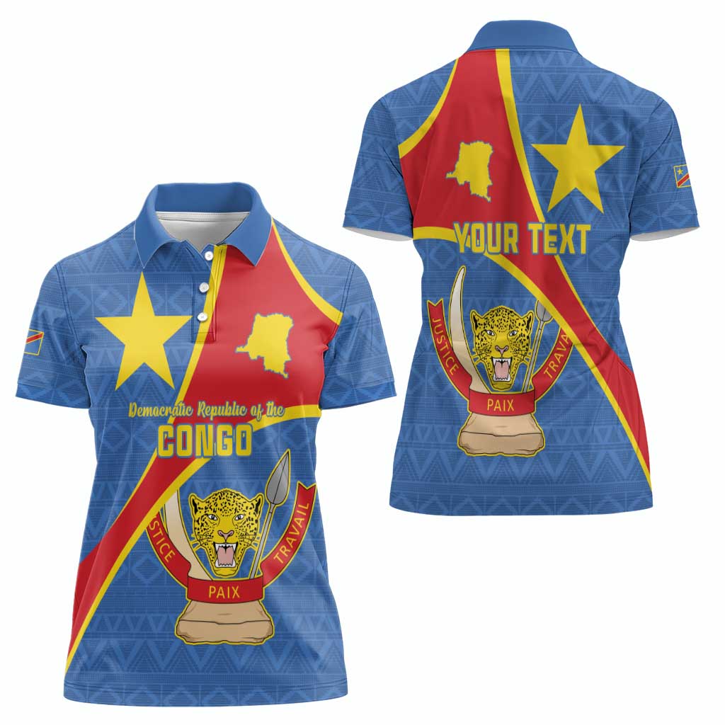 Personalised DR Congo Women Polo Shirt Coat Of Arms African Pattern